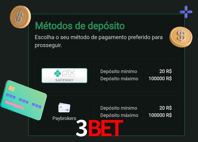 O cassino 3Bet oferece uma grande variedade de métodos de pagamento